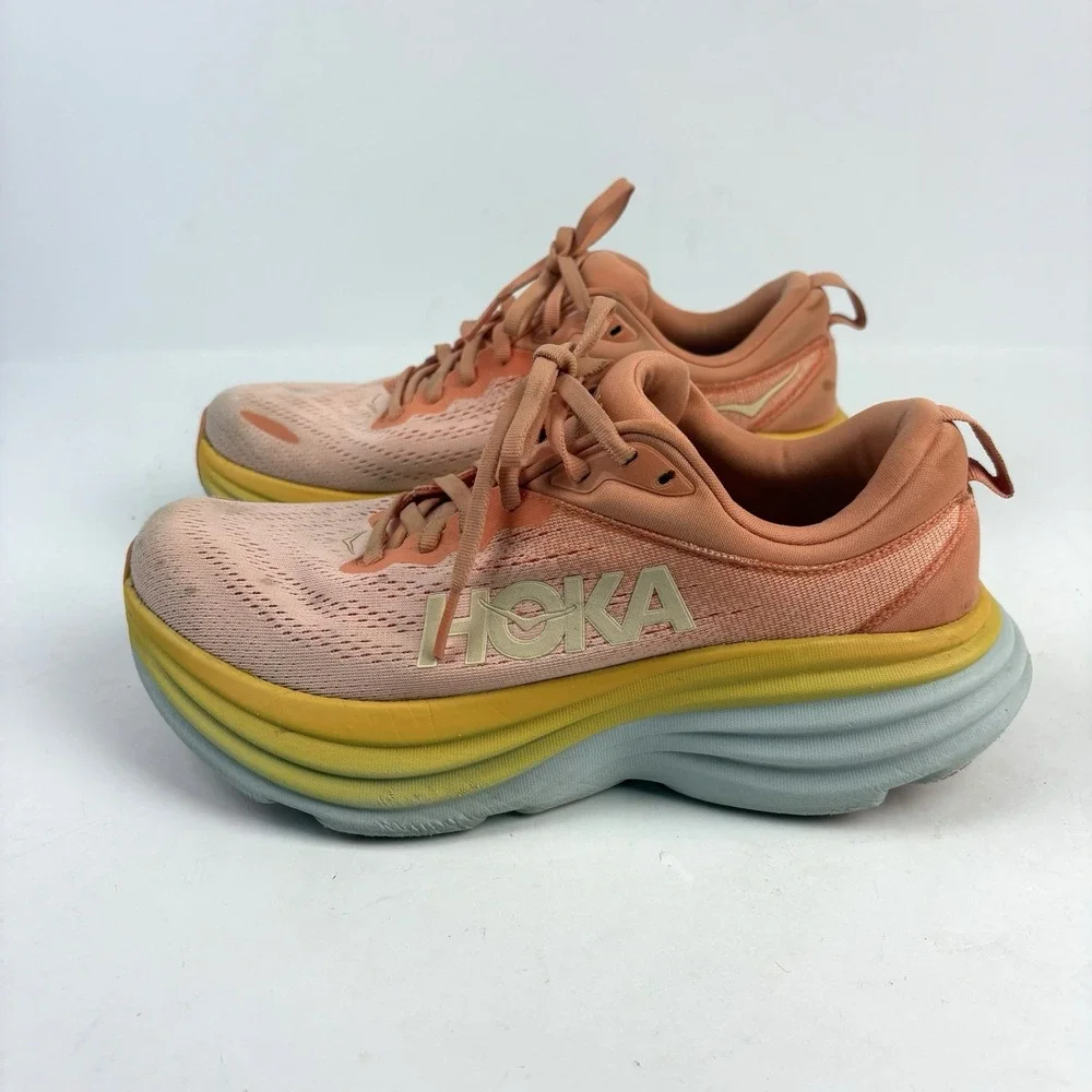 Hoka Bondi 8 Running Shoes Athletic Womens 7.5 B Coral Peach